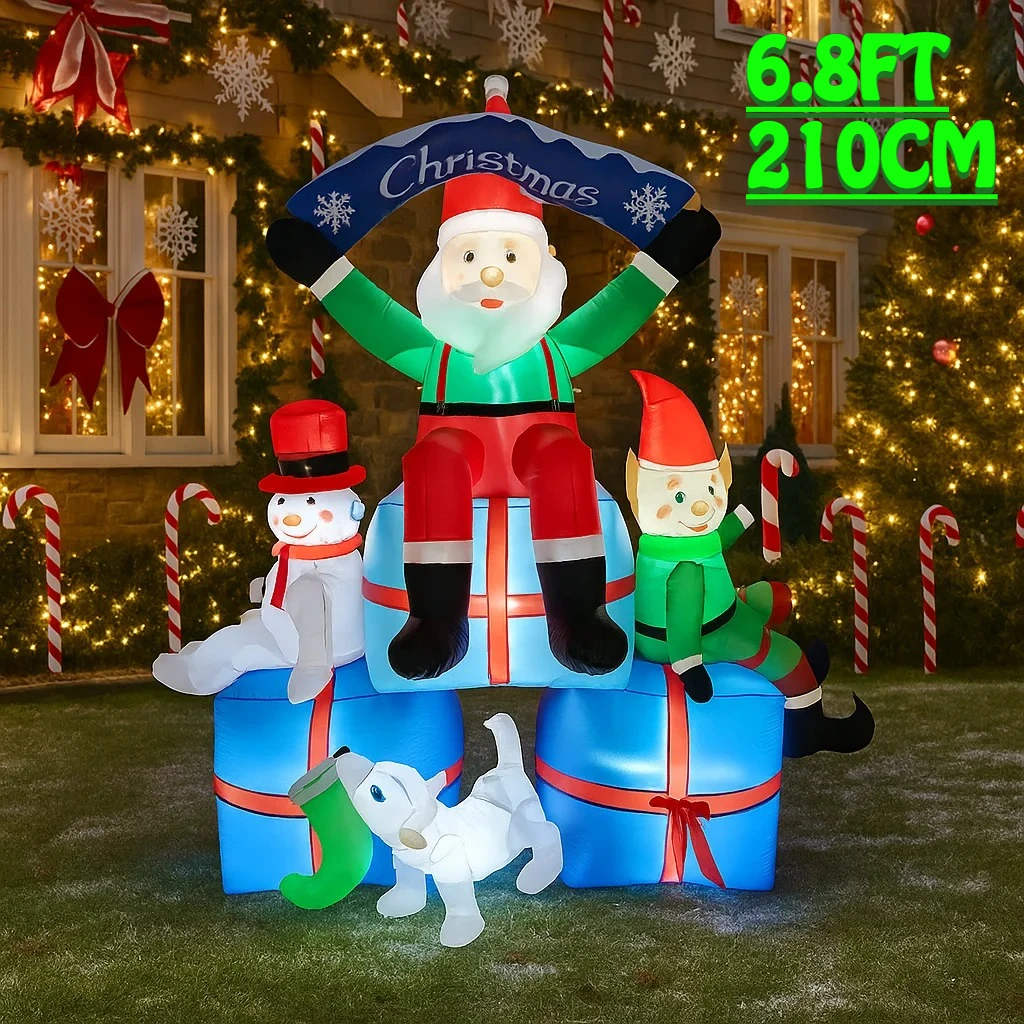 Santa'S Elves Holiday Lighting & Decor Llc - 2.1M/6.8FT Kerstman Sneeuwpop Elf Hond Opblaasbaar