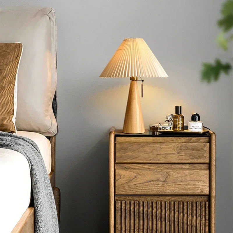 Lighting Table Decor - Retro geplooide tafellamp Scandinavische massief houten